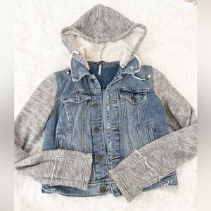 Free People  Denim and Gray Hooded Jacket